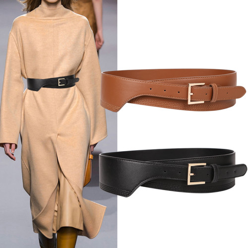 Belts for Women PU Leather gold square pin buckle cummerbunds