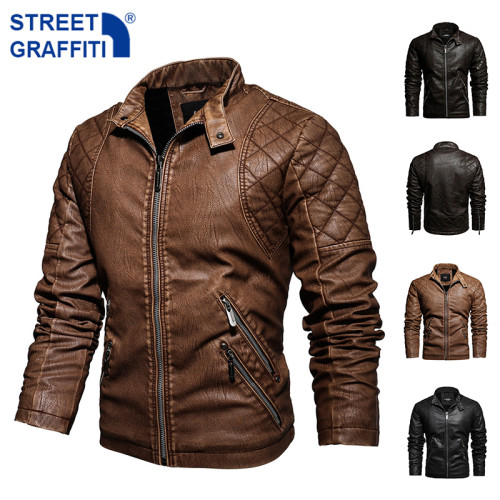 Mens Motorcycle Jacket Autumn Winter Men New Faux PU Leather Jackets