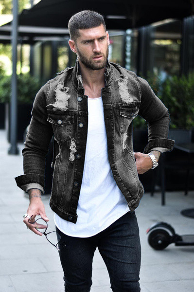 Men Clothing Streetwear Casual Slim Fit Jean Coat