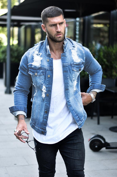 Men Clothing Streetwear Casual Slim Fit Jean Coat