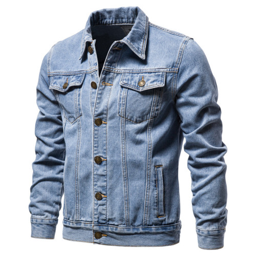 Cotton Denim Jacket Men Casual Solid Color Lapel Single Breasted Jeans Jacket Men