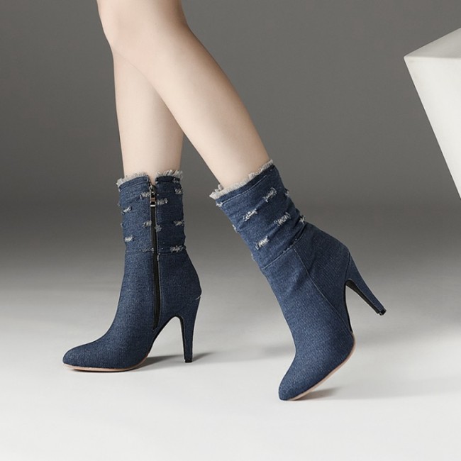 Denim boot short Pointed Toe Women Autumn winter High Heels