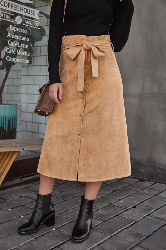 Women's Elegant Retro Corduroy Button midi Skirt