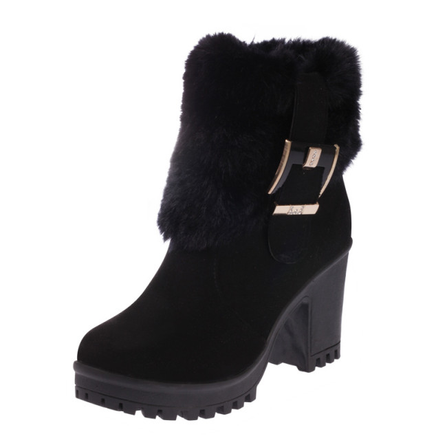 Fashion High Heels Boots Women Winter Shoes Warm Fur Snow Boots