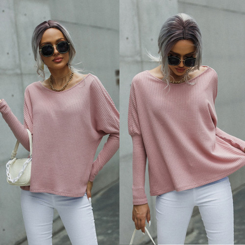 Women's solid color casual T-shirt loose top