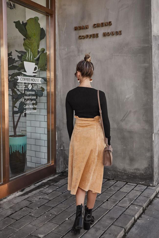 Women's Elegant Retro Corduroy Button midi Skirt