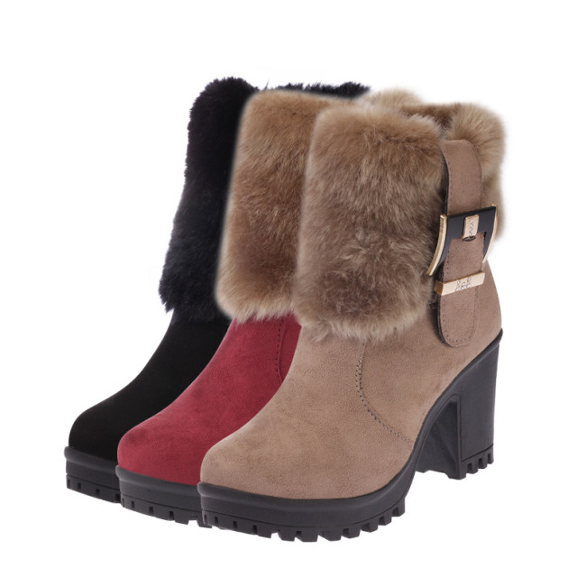 Fashion High Heels Boots Women Winter Shoes Warm Fur Snow Boots