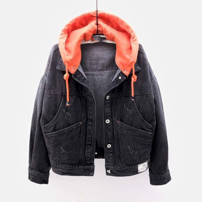 Female Oversize Outerwear Loose Short Hooded Jeans Coat