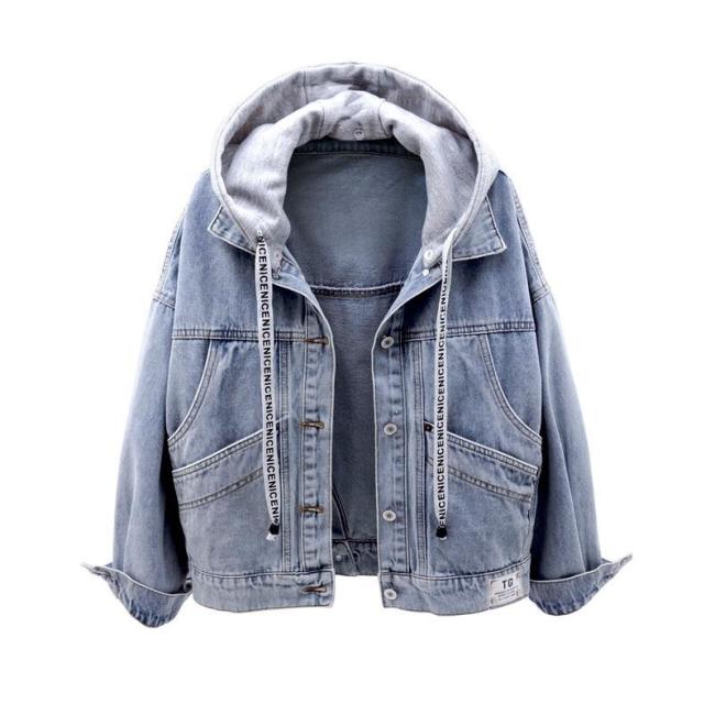 Female Oversize Outerwear Loose Short Hooded Jeans Coat
