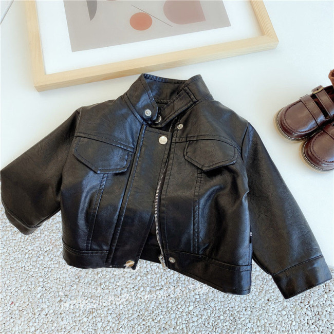 1-8T Toddler Kid Warm PU Coats biker Jacket Streetwear Black Zipper Outwear