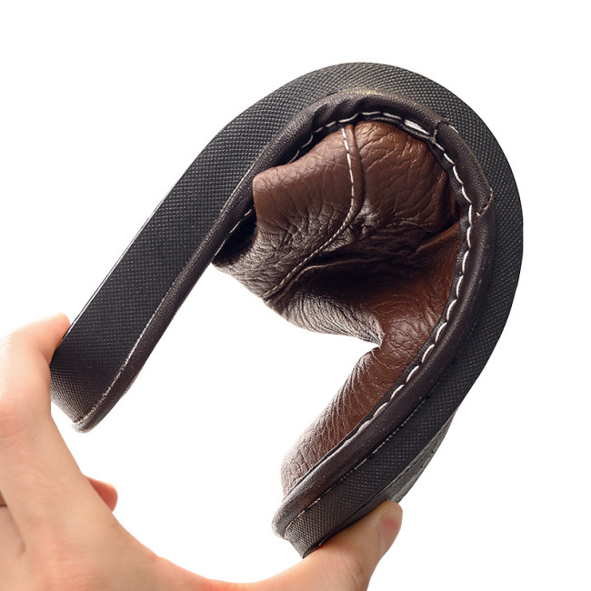 Leather Home Slippers Unisex Flat Round Toe Wear Resitant Fashion Shoes