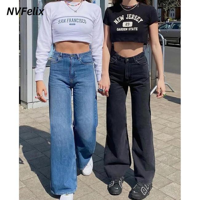 Summer New Baggy Jeans Women Comfort Wide Leg Denim Pants Casual High Loose Straight Trousers Femme Plus Size Cotton Pants New