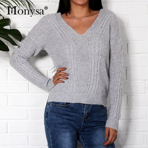 Women Sweaters And Pullovers Fashion 2018 Autumn Twist Long Sleeve Knitted Sweater Women Casual Jumpers Black Gray Red Apricot