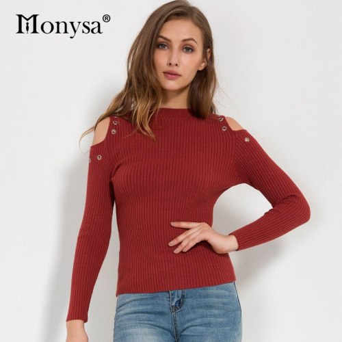Women Sweaters And Pullovers 2017 Autumn New Fashion Long Sleeve Off Shoulder Sweaters Women Casual Knitted Sweater Streetwear