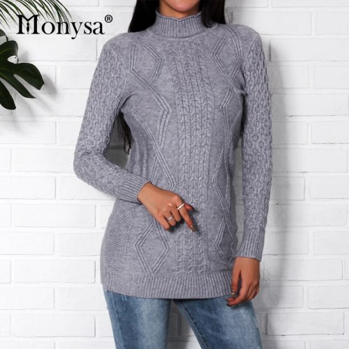Winter Sweaters Women 2018 New Fashion Long Sleeve Turtleneck Sweater Casual Knitted Sweaters And Pullovers Women Black Gray