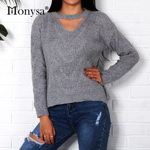 Hollow Out Sweaters Winter 2018 Fashion Long Sleeve Knitted Sweaters Women Pullovers Jumpers Casual Streetwear Black Gray Khaki