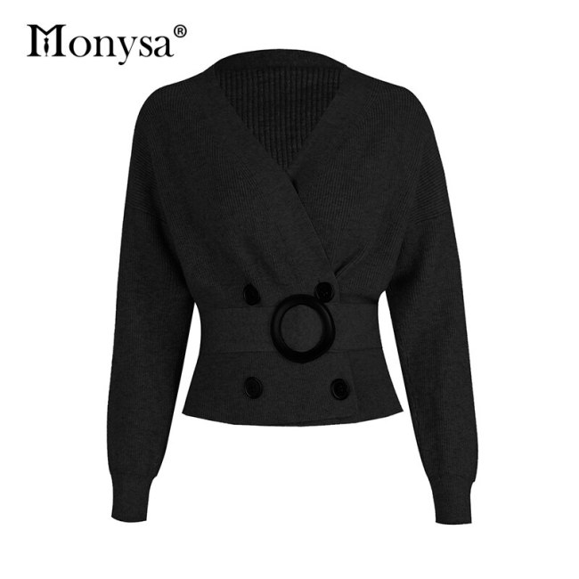 Women Sweaters And Pullovers 2020 Fashion Slim Waist Buttons Long Sleeve Pullover Women Knitted Sweater Gray Khaki White Black