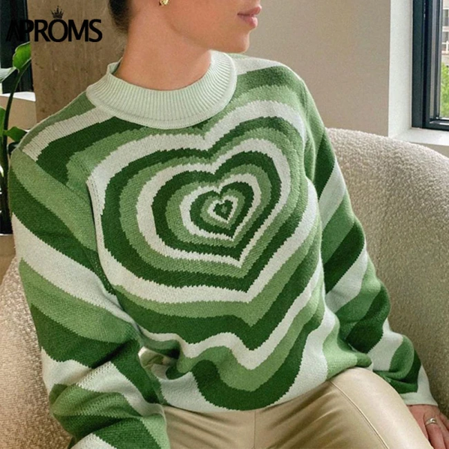 Aproms Fashion Stripes Print Sweaters Women Winter Knitted Warm Pullovers Female Long Jumpers Streetwear Loose Outerwear 2021