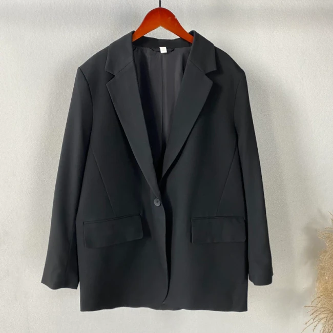 Fashion Black Blazer Suits Women 2021 Plus Size Tailleur Femme Single Button Oversized Casual Jacket