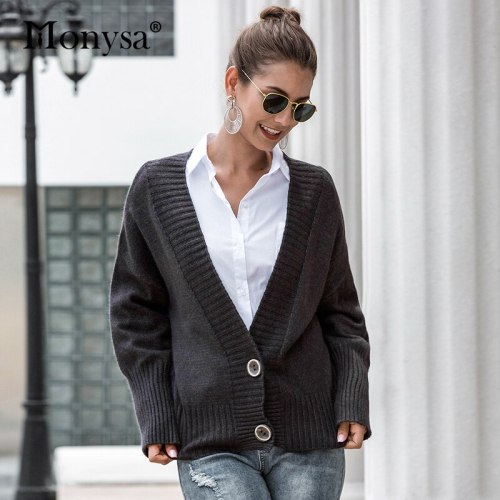 Preppy Style Knitted Cardigan Women 2019 Autumn Clothes Casual Long Sleeve Women Cardigan Sweaters Khaki Black White Blue