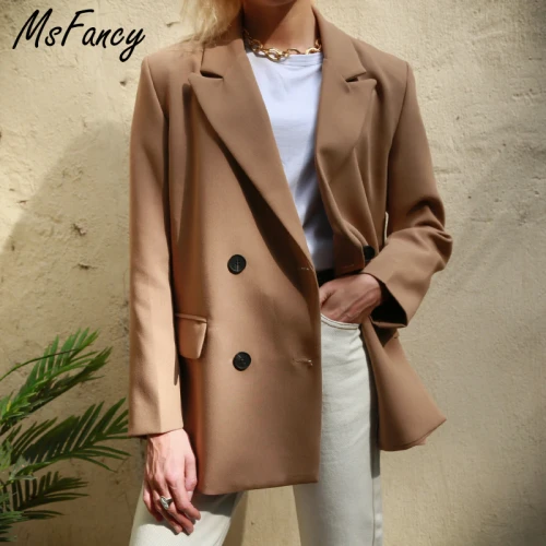 Blazer Women Double Breasted Oversized Suits Jacket Official Ladies Loose Long Sleeve Mujer Vestido MS001