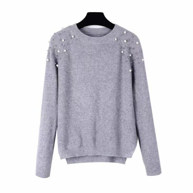 Pullover Beading Sweater 2019 Autumn Winter Long Sleeve Knitted Sweaters Ladies Casual Red Christmas Sweater Black White