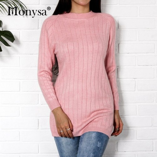 Long Knitted Sweaters Women Jumpers 2018 New Fashion Long Sleeve Knit Sweaters And Pullovers Women Casual Tops Knitwear Pink