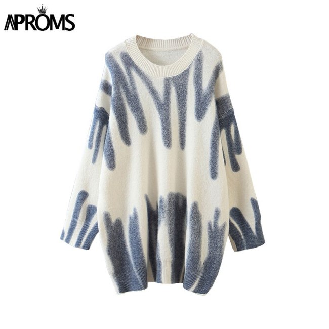 Aproms Multi Striped Knitted Soft Sweaters Women Autumn Winter Long Jumpers Oversized Pullovers Streetwear Loose Outerwear 2021