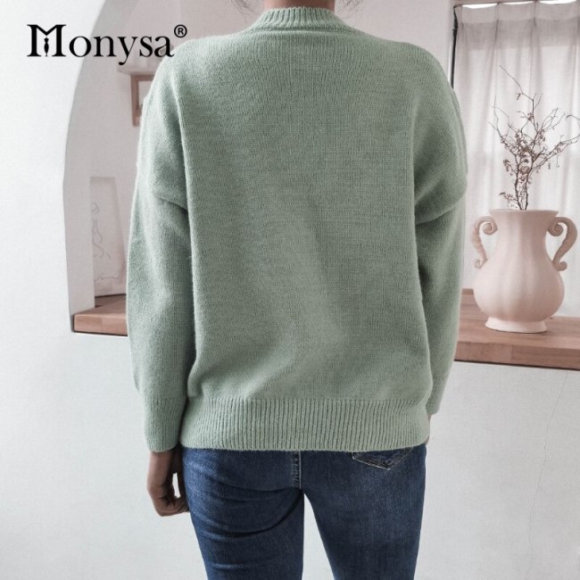 Pullover Jumper Women 2020 Fall Winter New Arrival Long Sleeve Fashion Casual Knitted Sweater Ladies Knitwear Green Yellow