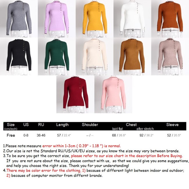 Turtleneck Sweater Women Pullover 2018 New Fashion Button Long Sleeve Jumpers Women Autumn Casual Basic Kintwear Black White Red