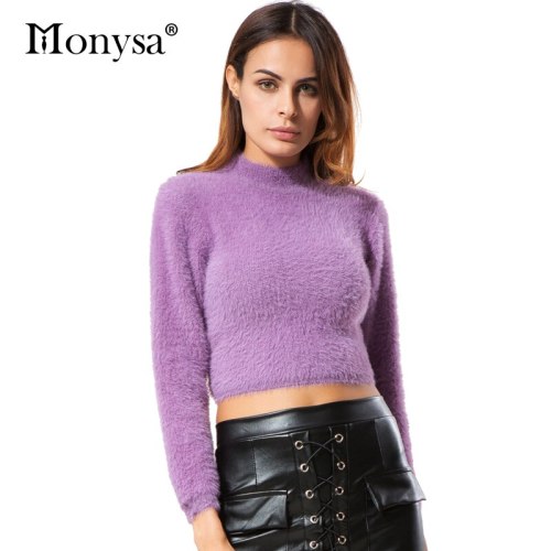 Knitted Sweater Women Turtleneck Pullovers 2018 New Arrival Fashion Long Sleeve Crop Tops Women Mohair Sweaters And Pulloers