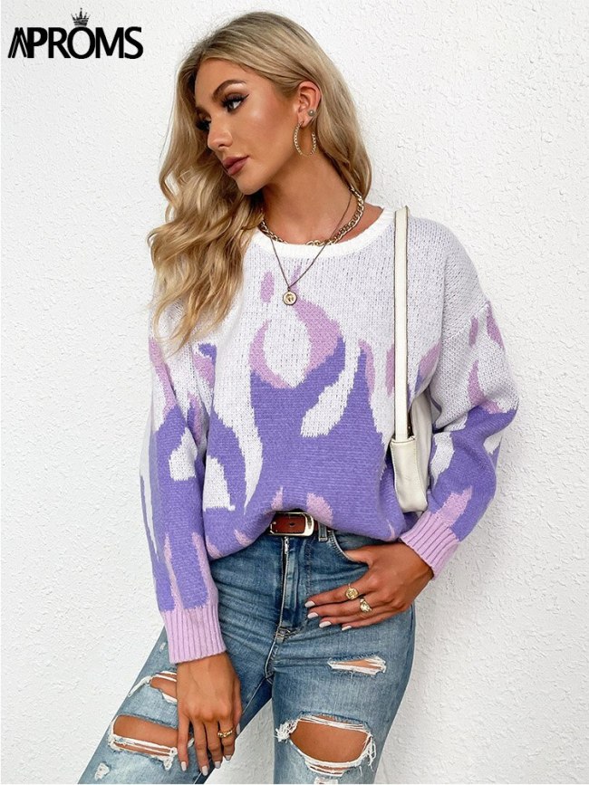 Elegant Purple Tie Dye Knitted Oversized Pullovers Women 2021 Winter Streetwear Fashion Warm Sweaters Plus Size Jumpers