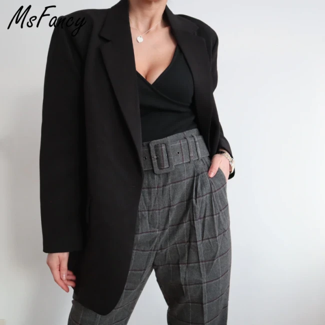 Fashion Black Blazer Suits Women 2021 Plus Size Tailleur Femme Single Button Oversized Casual Jacket