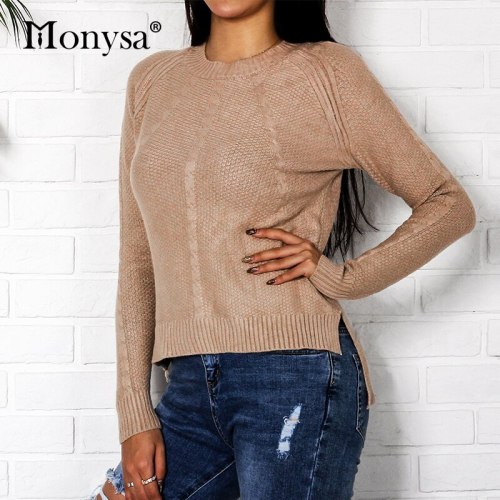 Womens Sweaters Autumn Winter 2018 New Fashion Long Sleeve Pullovers Women Causal Knitwear Jumpers Black Khaki Gray White Pink