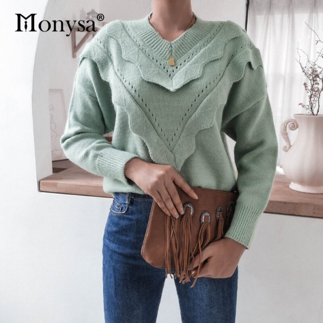 Pullover Jumper Women 2020 Fall Winter New Arrival Long Sleeve Fashion Casual Knitted Sweater Ladies Knitwear Green Yellow