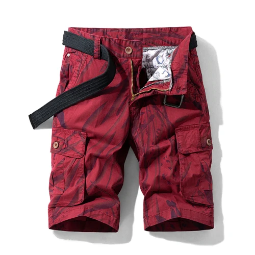 Men's 2020 Summer New Fashion Print Cotton Cargo Shorts Men Casual Pockets Streetwear Zipper Safari Style Cargo Shorts