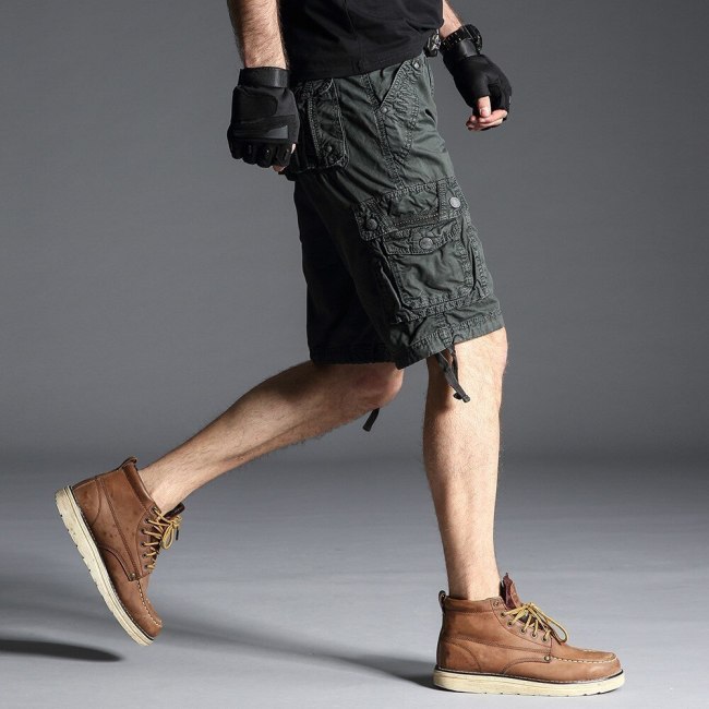 Luulla Men Brand Summer New Cotton Solid Military Cargo Shorts Men Casual Loose Short Safari Style Knee Length Shorts Men Plus