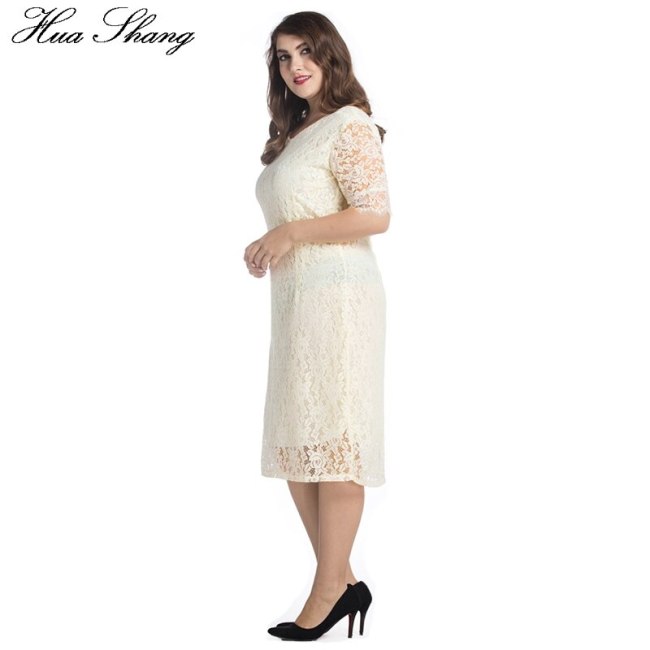 Women Summer O Neck Half Sleeve Casual Lace Dress Elegant Lace Hollow Out Floral Party Dress Slim Bodycon Pencil Dress Big Sizes