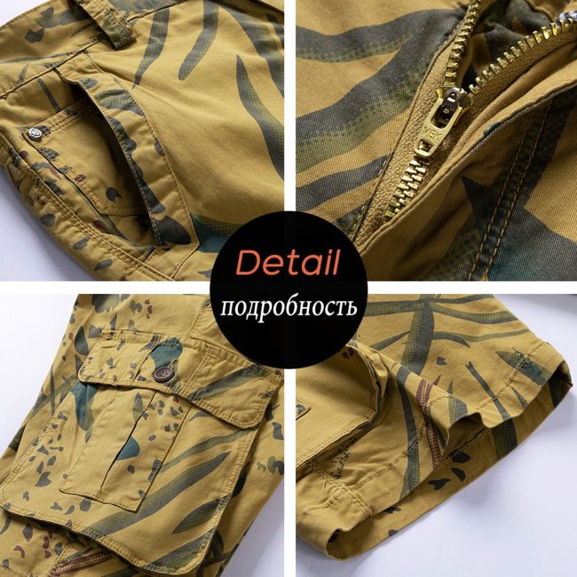 Men's 2020 Summer New Fashion Print Cotton Cargo Shorts Men Casual Pockets Streetwear Zipper Safari Style Cargo Shorts