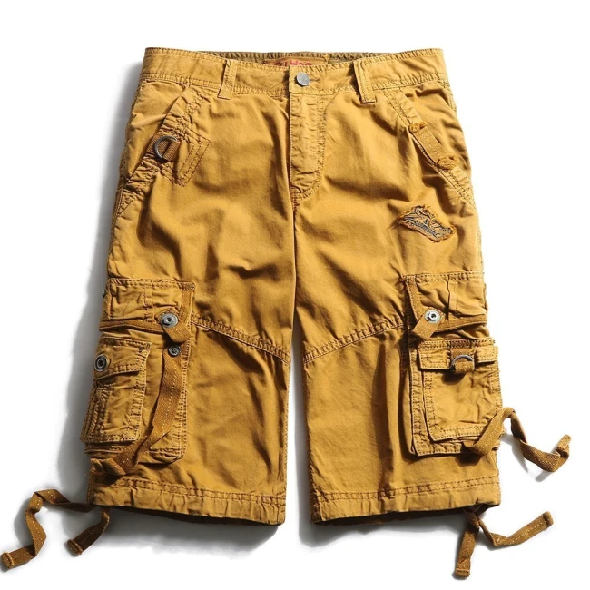 Men New Pockets Casual Military Solid Color Cargo Shorts Men Multi-pocket Army Washed Cotton Bermuda Fashion Bottoms Shorts Men