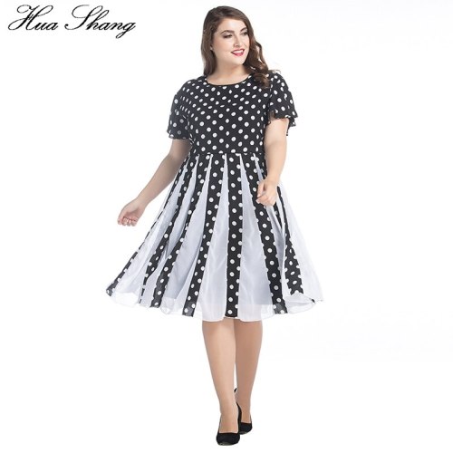 1950s Retro Vintage Dress Women Summer Short Sleeve Dot Print High Waist Big Swing Midi Party Dress 6XL 7XL Plus Size Robe Femme