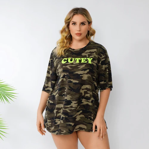 4XL 5XL Plus Size T Shirt 2021 Fashion Women O Neck Half Sleeve Camouflage Army Green Tee Shirts Loose Big Size Ladies Tops