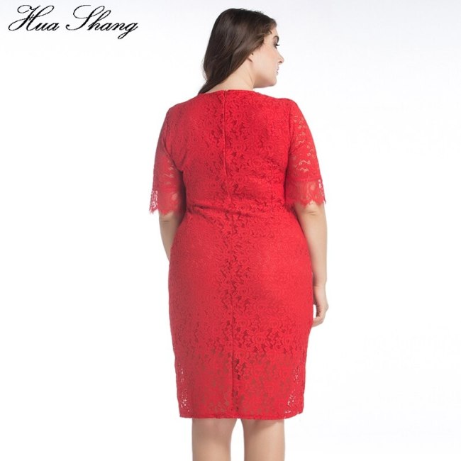 Women Summer O Neck Half Sleeve Casual Lace Dress Elegant Lace Hollow Out Floral Party Dress Slim Bodycon Pencil Dress Big Sizes
