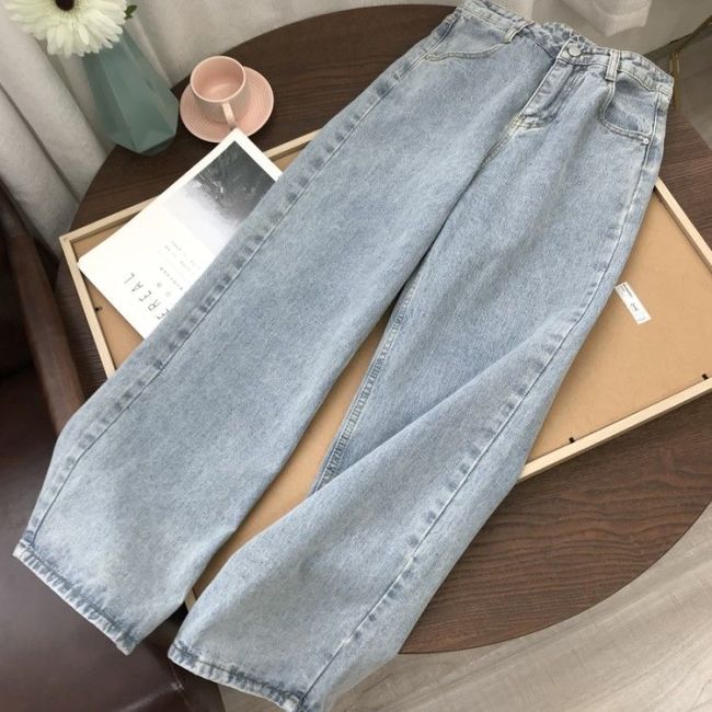 Woman Jeans Streetwear Vintage Quality 2020 Fashion Harajuku Straight Pants High Waist Clothes Wide Leg Denim Clothing Blue