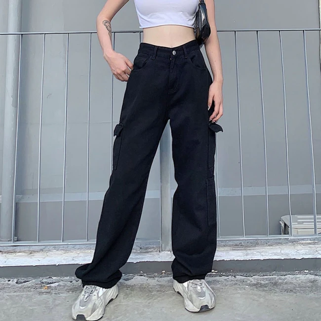 Weekeep Fashion Streetwear Women Jeans Pocket High Waist Jeans Korean Casual Straight Harajuku Denim Pants Baggy y2k Cargo Pants