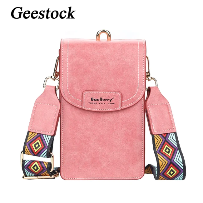 Geestock Fashion Shoulder Phone Bag for Women's Luxury PU Leather Clutch Crossbody Bags Cell Phone Pocket Bohemian Strap