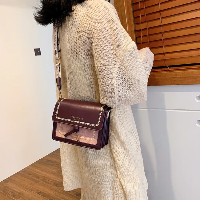 Contrast color Leather Crossbody Bags For Women 2021 Travel Handbag Fashion Simple Shoulder Messenger Bag Ladies Cross Body Bag