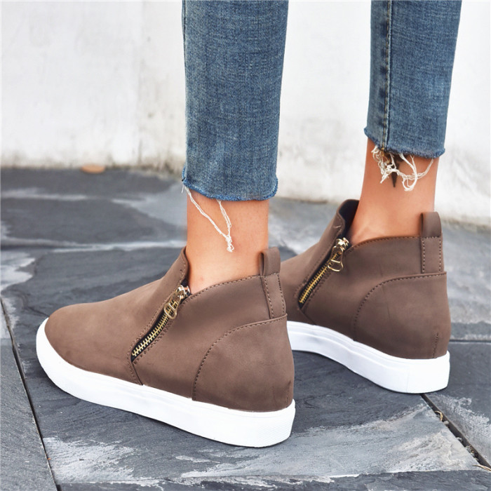 2021 New style suede zipper women's shoes for flat boots