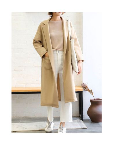 Spring New Korean Loose Lapel Long Sleeve Pockets Windbreaker Women Medium Long Cardigan Coat