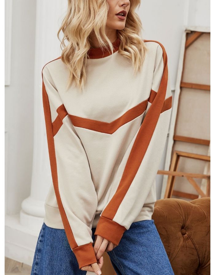 Fall Winter New Korean Round Neck Long Sleeve Stitching Color Pullover Loose Sweatshirt